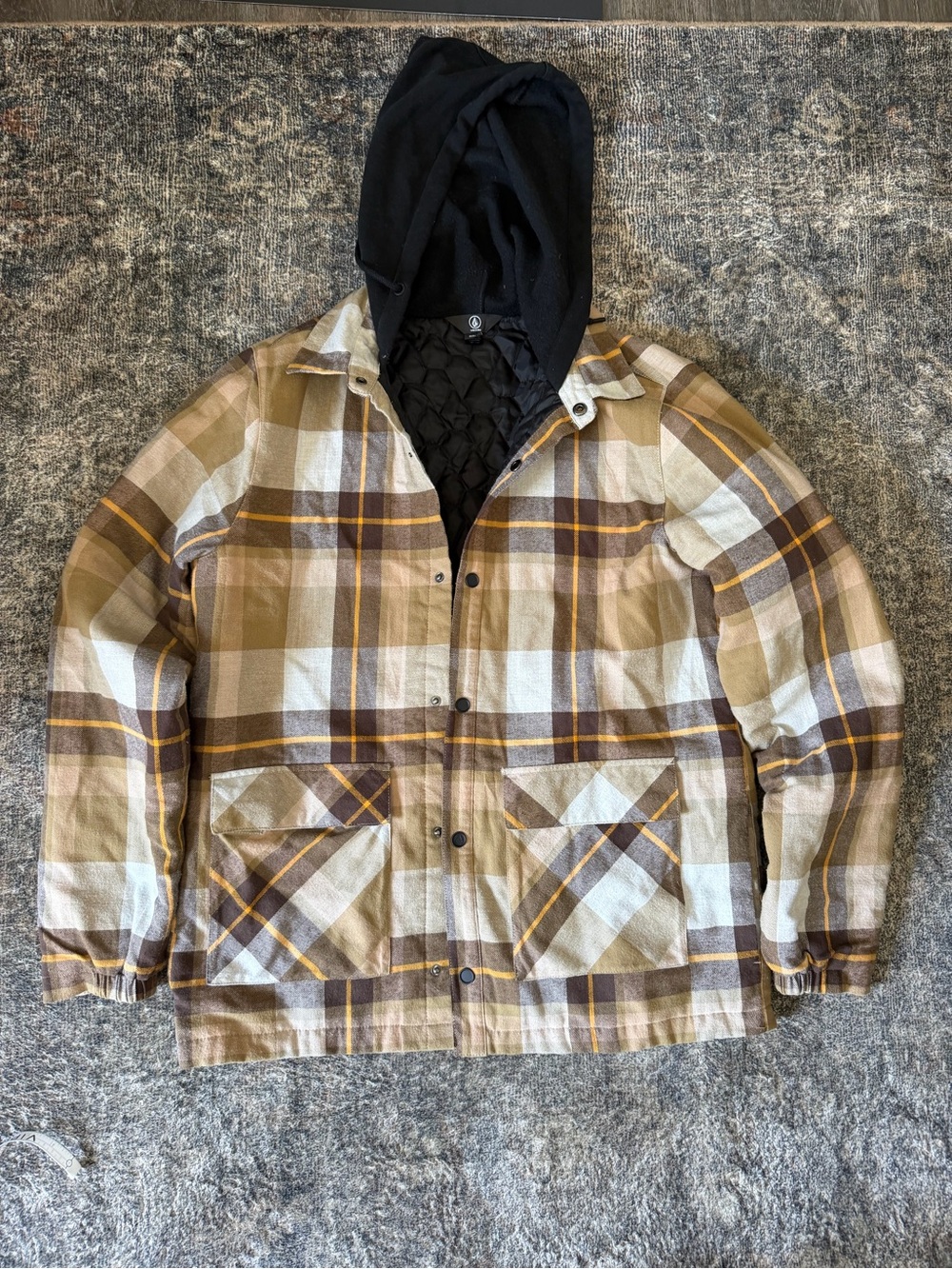 Volcom Brown Plaid Hooded Field Jacket
